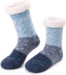 Womens Slipper Socks with Grippers, Fuzzy Fleece Lined Non-Slip Cabin Socks, Thick Warm Fluffy Winter House Socks for Women and Girls