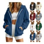 Womens Waffle Jacket Zip-up Hooded Sweatshirt