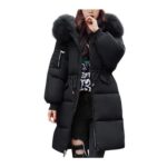 Womens Winter Coat Black Fleece-Lined Quilted Puffer with Hood