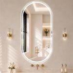 XRAMFY LED Bathroom Mirror,71×41 cm Frameless Lighted Mirror Oval LED Mirror with Anti-Fog, Dimmable Wall Mounted Lighted Mirror, Pill-Shaped Smart Bathroom Mirror