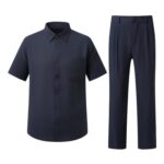 YFFUSHI Linen 2-Piece Shirt and Trouser Set Navy Blue