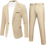 YFFUSHI Mens 2 Piece 1 Button Slim Fit Wedding Business Suits