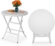 YITAHOME 80cm Round Garden Table, Super Light Folding Table, Folding Camping Table, Balcony Table for Outdoor Party Beach BBQ, Anti-rust Metal Frames, 80 x 80 x 74cm, White
