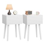 YMYNY Fluted Nightstand Set of 2, Push-to-Open Door, White