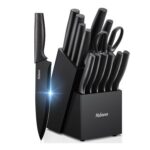 Yabano 14-Piece Black Knife Set with Block and Sharpener