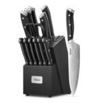 Yabano 14-Piece German Knife Set with Built-in Sharpener, Wooden Block