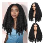Yacurcur Afro V-Part Kinky Curly Wig, Glueless, 24in 1B