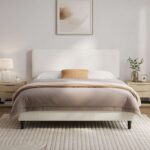 Yaheetech Chenille Upholstered King Bed Frame 150200cm Beige Fabric Bed