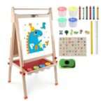 YearOnan Double-Sided Wooden Kids Whiteboard Adjustable 96-132 Cm Storage Tray