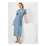 Yellow Textured Midaxi Shirt Dress