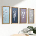 YiYa 4 Piece 3D Wooden Floral Wall Art Decorative Wooden Wall Art Farmhouse Bohemian Wall Art for Living Room Bedroom Office Kitchen Wall Decor(Colorful)