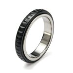 Yoowish Fidget Ring: Anxiety Spinner, Ribbed Stainless Steel, Black J/US5