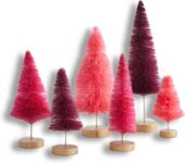 Your Hearts Content Bottle Brush Trees Set of 6 hand-dyed, pink for teens room, accent for home decor, winter kitchen table setting, wedding centerpiece, gift for a friend (Set of 6 Pinks)