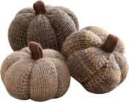 Your Hearts Content Set of 3 Cozy Knit Pumpkins Neutral Cobblestone, Fall Home decor, Shelf sitters, Bowl fillers, Gift for Friend (Cobblestone Set 3)