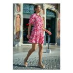 Yumi Pink Floral Print Viscose Relaxed Shirt Dress