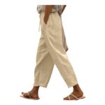 Yutdeng Womens Cropped Linen Cotton Trousers, Elastic Waist, Pockets