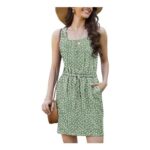 Yutdeng Womens Summer Sleeveless Dress with Pockets, Green Floral, M