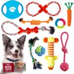ZENO Chew Dog Toys – Pack of 10 Teething & Training Washable Cotton Safe Dog Toy Gift Set Strong Ropes, Balls & Tug for Exercise & Fun Great for Small, Medium & Large Puppies & Dogs