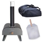 Zanussi ZPO1BPC Outdoor 12 Inch Wood Pellet Portable Wood Fired Pizza Oven with Paddle and Cover in Black