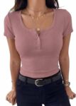 Zeagoo Tshirts Women UK Summer Scoop Neck Tee Shirt Short Sleeve Ribbed T Shirt Fitted Crop Tops for Women UK XS-XXL