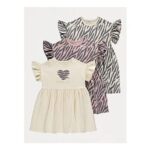 Zebra Print Frill Sleeve Dresses 3 Pack