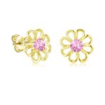 Zecimi 925 Sterling Silver Flower Earrings with Pink Zircon