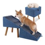 Ziluce Foldable 4-Step Dog Stairs and Ottoman, Non-Slip, Blue
