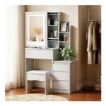 Zvoght Vanity Table with LED Mirror, 9-Drawer, 3 Lighting Modes
