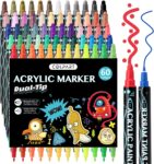 colpart 60 Colors Dual Tip Acrylic Paint Pens, Extra Fine & Circular Dot Tip Paint Markers for Rock Painting, Wood, Canvas, DIY Crafts Art Supplies for Adults