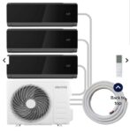 electriQ iQool Multi-Split 3 x 9000 BTU Smart Wall Mounted Split Air Conditioner with Heat Pump – Pipe Kits Included – Black