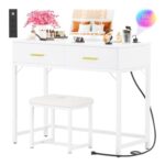iSunirm 36-Inch Vanity Desk with Mirror, Drawers, Lights, Stool