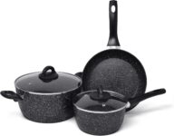 joejis 3 Piece Non Stick Pan Set Marble Induction Frying Pan & Casserole
