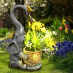 lifemet Solar Elephant Garden Ornament, Elephant Statue Holding Small Pot