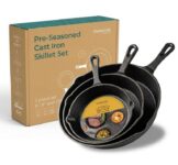 nuovva Pre-Seasoned Cast Iron Skillet Frying Pans Oven Safe Cookware – Grill, StoveTop, PFOA & PTFE Free. Sold by MALMO FBA