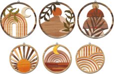 twinklemon 6 Pcs Bohemian Wooden Wall Art, Boho Farmhouse Geometric Hanging Wall Decor, Abstract Botanical Moon&Sun Round Wooden Sign with Hooks for Living Room Bedroom Office Hallway and Stairs