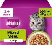 whiskas 1 plus Adult Mixed Selection in Jelly 84 Pouches, Adult Wet Cat Food, Megapack (84 x 85 g)