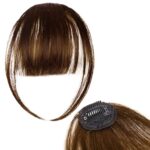 100% Real Human Hair Clip in Bangs for Women – Natural Look Fringe Hairpiece with Temples, Wispy or Curved Bangs Options(Dark Brown)