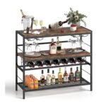 104 Cm Rustic Brown Wine Rack Table with 4 Glass Holders