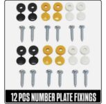 12 x NUMBER PLATE CAR FIXING FITTING KIT SCREWS & CAPS HINGED BLACK YELLOW WHITE – Sold by STM Styling