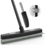142 cm Telescopic Rubber Broom with Squeegee, Black/Grey – Removes Pet Hair, Indoor/Outdoor Use