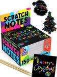 150 Rainbow Scratch Art Paper Mini Notes – Christmas Stocking Fillers Kids