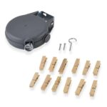 15m Retractable Wall-Mounted Washing Line Kit with 12 Wooden Pegs & Fixings W/Code
