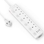 1m 5-Way Individually Switched Extension Lead with 2 USB-A and 1 USB-C Ports (White)