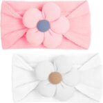 2 Pcs Baby Headbands With Flowers for Newborn Girls and Toddlers (Pink and White)