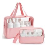 2-Piece Clear Travel Toiletry Bag Set with Hanging Makeup Bags