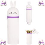2 in 1 Kawaii Stationery Pencil Case for Girls, School Supplies Pencilcase, Cute Animal Pencil Pouch, Super Soft, Waterproof, Theme of Bunny