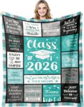 2026 Graduation Gifts Blanket, 130x150cm Class of 2026 Graduate, Inspirational Quotes Print Throw Blanket, Congratulations Gifts for Graduates Daughter Son Friend Classmate (Green)