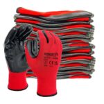 24 Pairs Premium Nitrile Coated Red Nylon Work Gloves Builders Gardening Grip – Sold & Shipped by TASHO LTD (Next Day Delivery)