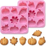 2Pcs Thanksgiving Silicone Moulds 3D Pumpkin Maple Leaf Baking Mould