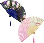 2Pcs Wedding Folding Hand Fans,Chinese Silk Paper Handheld Fans with Bamboo Frame,21cm/8.27In Vintage Wedding Favors for Guests,Bridal Shower Decor,Wedding Photo Props,Dancing Cosplay Gifts